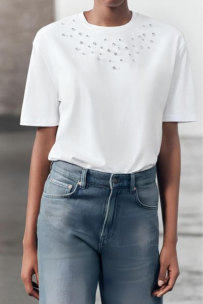 Pulli Collection 100% Thin Cotton Stone Detailed T-Shirt
