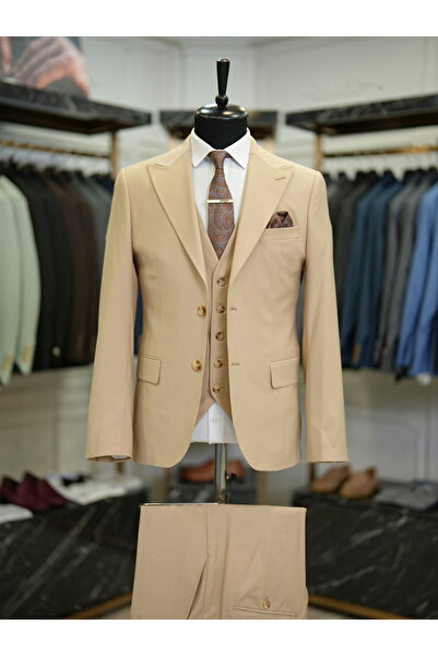 LONATOLİA Men's Suit Swallow Collar Italian Style Slim Fit Jacket Vest Pants