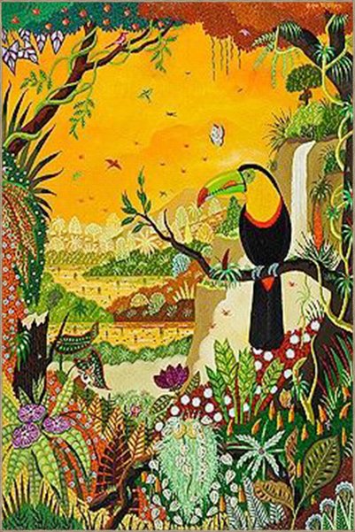 Rugs Modern Halı Covor cu talpă țesută cu model de papagal și pădure miravip8013
