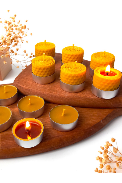 Petekoğlu 12 Adet (6' Sı Sarma ) Tealight Mum Doğal Petek Balmumu Mum Standart Boy