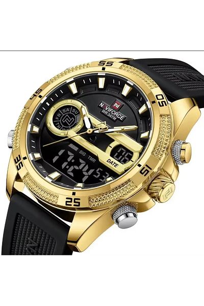 Naviforce 2041 Model Men's Wristwatch - Digital and Analog, Leather Cord