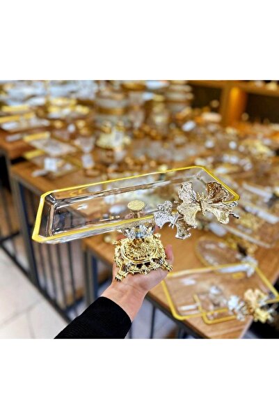 Elta Collection Kelebekli Gold Döküm Ayaklı Sunumluk Kurabiyelik