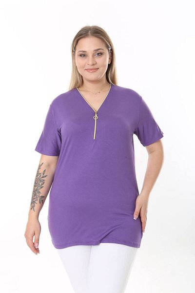 garajmood Plus Size Lilac Collar Zipper Detailed Blouse