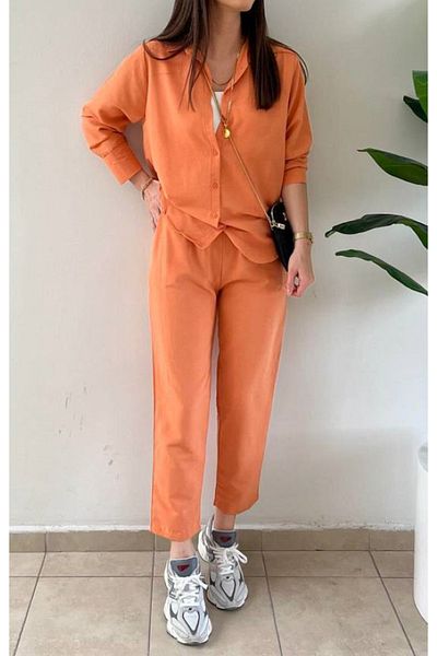 Pienk Orange Linen Women's Suit