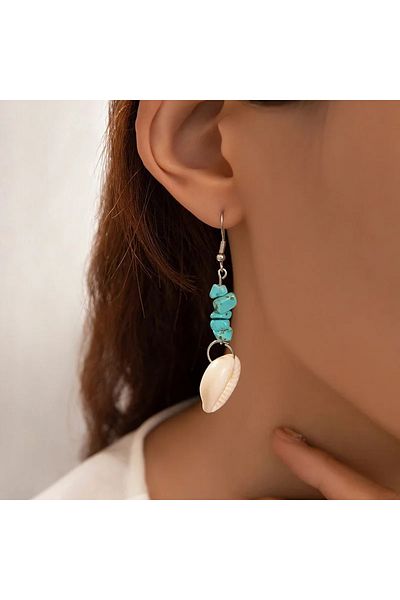 İPAR AKSESUAR TURQUOISE CURLY STONE EARRING WITH SEA SHELL