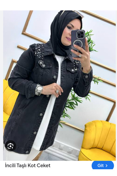 Organic Time Taşlı İncili Kot Ceket