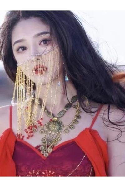 Shisa Jewel Hanfu Aksesuarları Altın Yüz Peçe Prenses Parti Kraliçe Cosplay A...