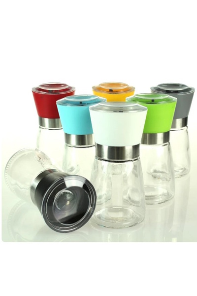 Kenpool مطحنة توابل زجاجية ملونة مع غطاء مطحنة فلفل ملح