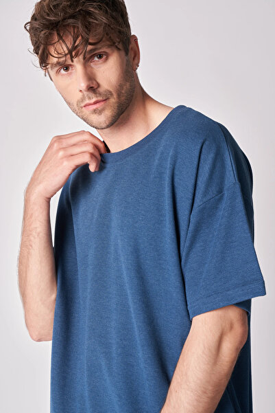 defys Tricou de bază pentru bărbați, cu mânecă scurtă, cu textura oversize, cu gât rotund, petrol