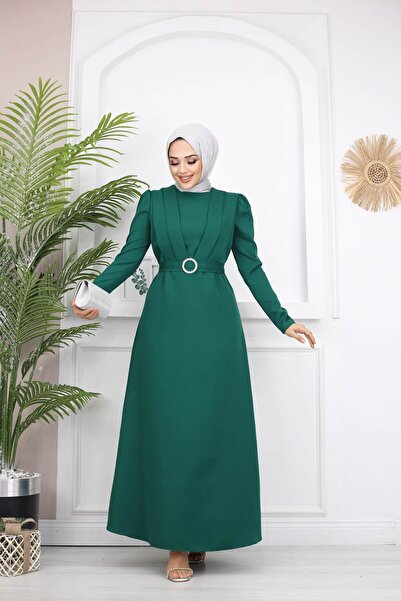 marwella Kelebek Krep Elbise - Yeşil