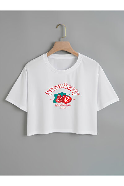 Ginevra Tricou de damă cu imprimeu căpșuni oversize cu decolteu rotund