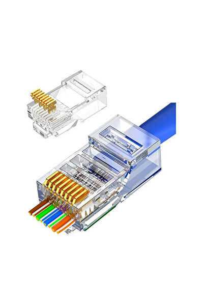 Vwin 100 Adet Yeni Nesil (Delikli, Açık Uçlu) Cat6 EZ RJ45 Konnektör UTP Jack