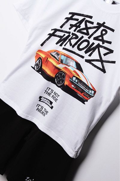 Pink Hippo Kids Set de tricou de sus și de jos pentru copii, cu imprimeu Fast & Furious
