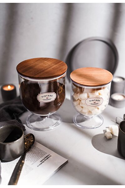 KHAKMA DEKORATİF BÜYÜK-KÜÇÜK 2 ADET VAKUM-AHŞAP KAPAKLI MİKA 1,5LT VE 0,8LT S...