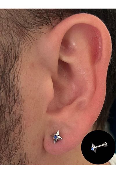 Piercing Market Steel & Silver أقراط ثقب حجر الزركون الفولاذية للجنسين لا تسبب الصدأ