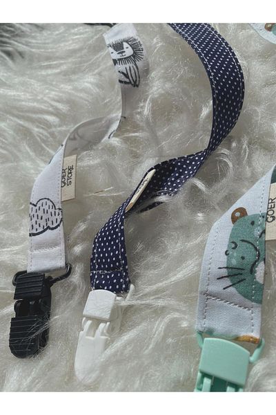 GOER STORE Set of 4 Polka Dot Blue-Cappucino Cotton Fabric Baby Pacifier Straps