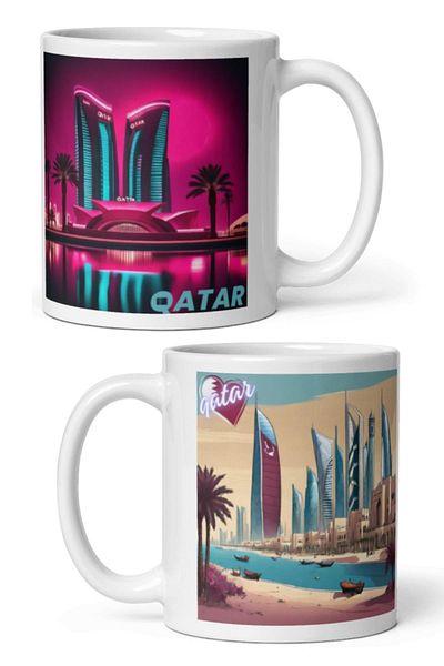 Dünyadan Hediyeler 2 Pieces of Qatar Mug - Travel Souvenir Qatar Mug