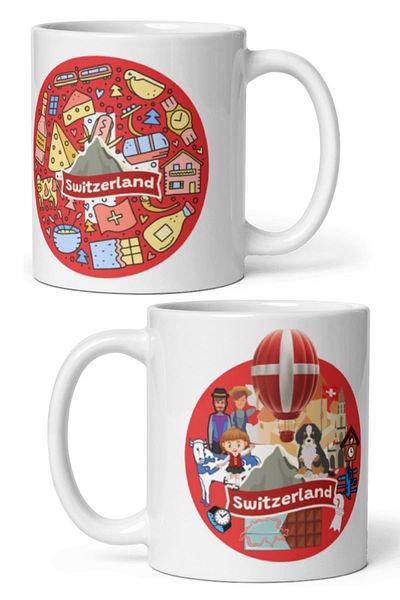 Dünyadan Hediyeler 2 Pieces of Swiss Mug - Travel Souvenir Switzerland Mug