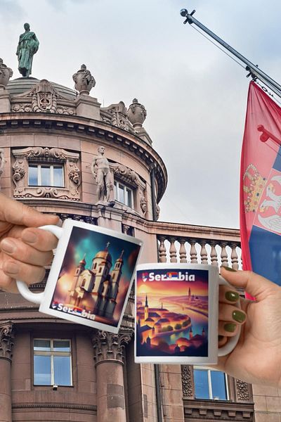 Dünyadan Hediyeler 2 Pieces of Serbia Mug - Travel Souvenir Serbia Mug