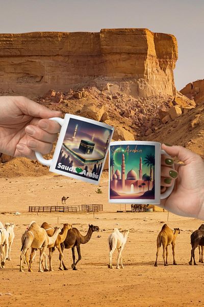 Dünyadan Hediyeler 2 Pieces of Saudi Arabia Mug - Travel Souvenir Saudi Arabia Mug