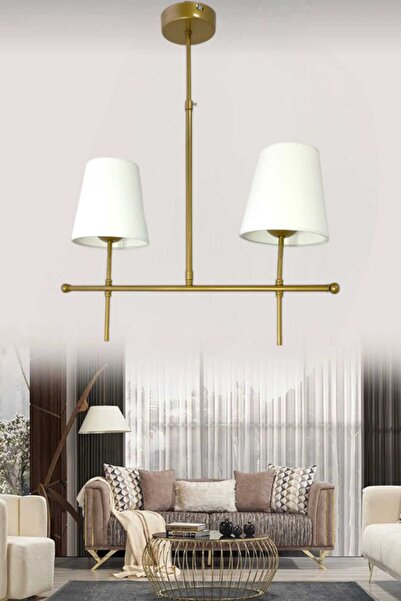 BSA LIGHTING HENNA 2'Lİ SIRALI ESKİTME BOYALI MODERN AVİZE (KONİK BEYAZ ABAJU...