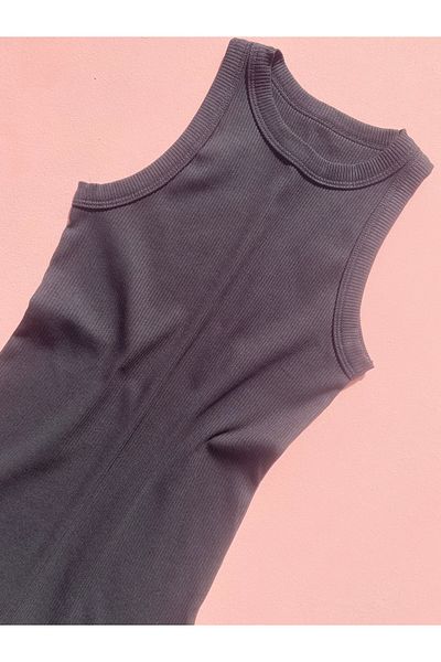 MODALİNOSA Black Halter Neck Knitted Cotton Women's T-shirt Undershirt
