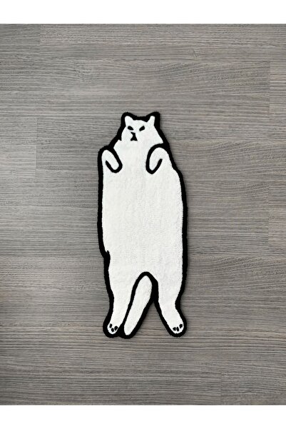 dogaf Beyaz Kedi Dekor Tasarım Halı El Yapımı