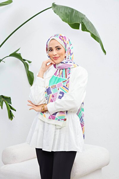 İpekhan Geo Ethnic Soft Shawl Water Green Pink 3039-11