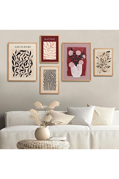 TRENDPOSTER Home 5 Parça Ev İçin Doğal Ahşap Çerçeveli Tablo (Dübel ve Çift T...