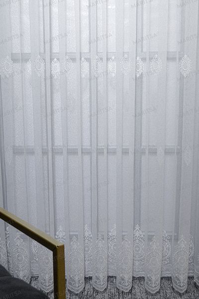 MARİTSA Nova Series - Narcissus Patterned, Linen Effect Tulle Curtain, Ecru Thin Pleat (1x3) Curtain