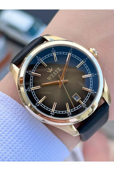 Wesse Leather Cord Calendar 5 Atm Water Resistant Men's Wristwatch EWWG208901
