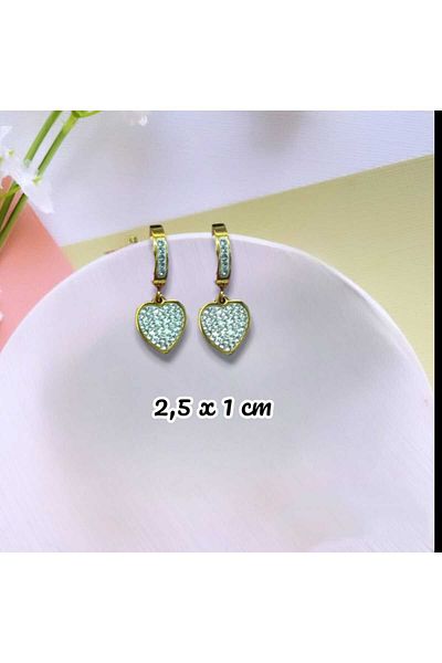 Dodemert Home Heart Shaped Steel Earrings with Zircon Stones - Gold Color