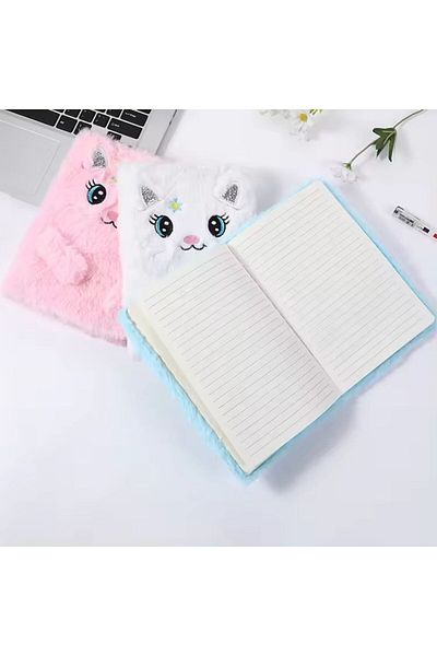 gifttime Caiet de note cu design de pisici cu dungi de pluș