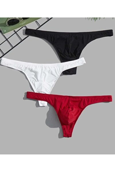 ÇAĞLAR BUTİK Erkek Siyah Beyaz Kırmızı 3 lü Tanga İç Çamaşırı