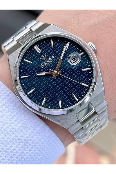 Wesse Steel Cord Calendar Dial No Darkening Color Throwing 5 Atm Men's Wrist Watch EWWG209503