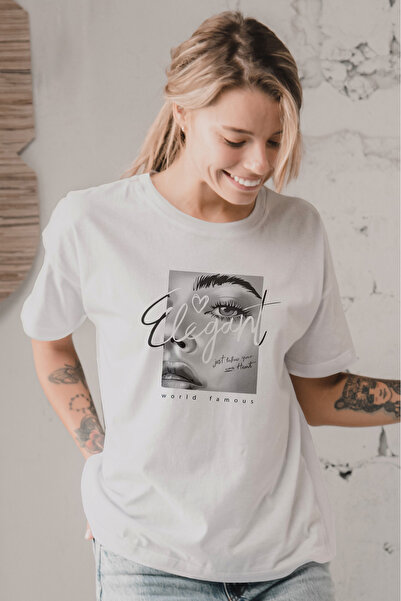 MYADA تي شيرت أنيق مطبوع عليه قلب ووجه مقاس كبير