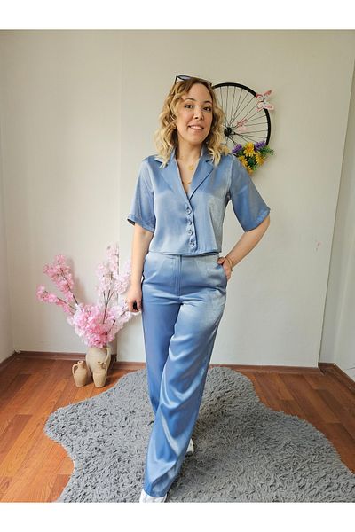 MADAME MELEK Shiny Satin Vest Trousers Set