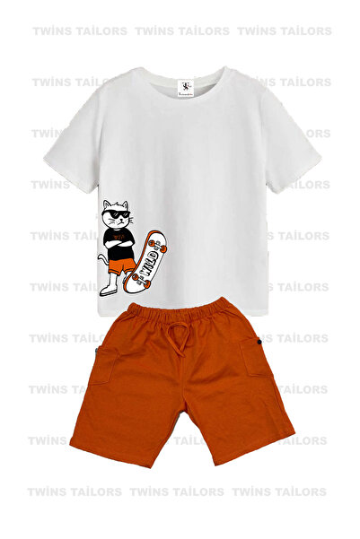 twins tailors Cat And Cookie Monster Printed Shorts Two Piece Children's Set