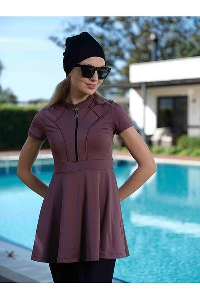 TESMAY QUICK DRIED SWIMSUIT FABRIC HALF ZIPPERED SHORT SLEEVE TIGHTS WOMEN'S SWIMSUIT