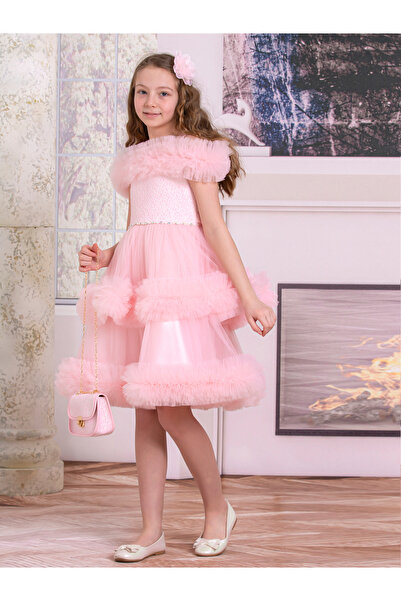 SÜSLÜ PİNK KİDS KIZ ÇOCUK TÜLLÜ ELBİSE