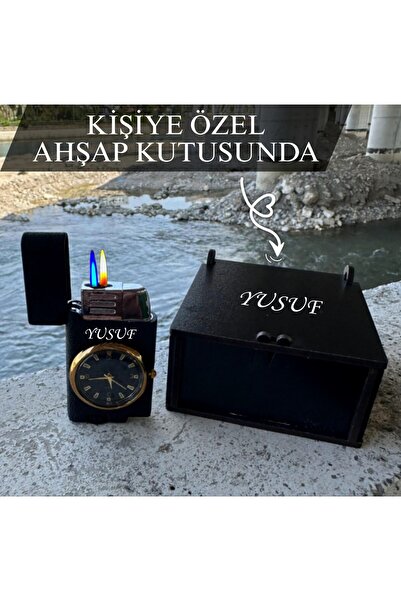 birdoz avm BİRDOZ AVM Kişiye Özel İsimli Kapaklı Saatli Çift Ateşli Çakmak & Özel Ahşap Kutusunda