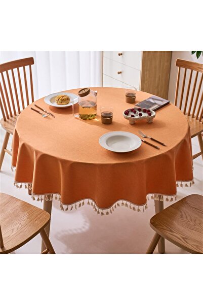 Zeren Home مفرش طاولة دائري مقاوم للسوائل مع تفاصيل شرابة هامشية