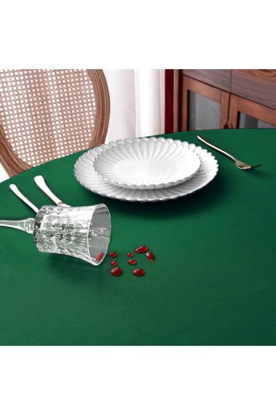 Zeren Home Liquid Resistant Round Care Free Linen Tablecloth Emerald