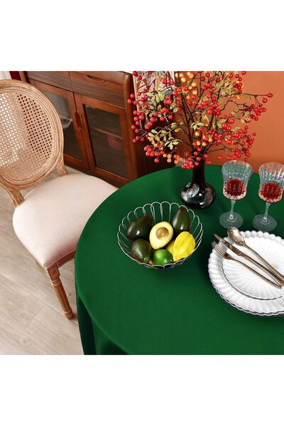 Zeren Home Liquid Resistant Round Care Free Linen Tablecloth Emerald