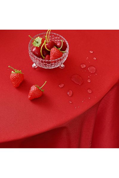 Zeren Home Red Linen Tablecloth - Liquid Resistant, Round and Care Free
