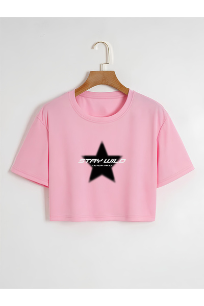 Ginevra Γυναικείο μπλουζάκι Oversize Crew Neck Stay Wild Printed Crop