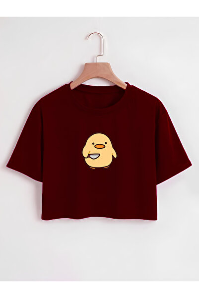 Ginevra Tricou Crop Cute Chick Oversize Crew Deck imprimat pentru damă