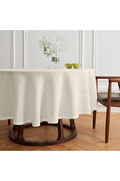 Zeren Home Simsiz Keten Yuvarlak Dertsiz Masa Örtüsü 160cm