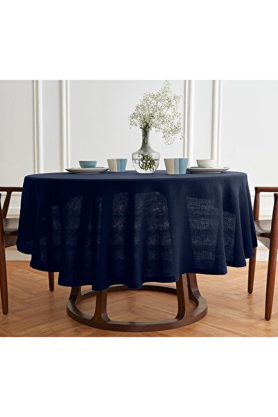 Zeren Home Simsiz Keten Yuvarlak Dertsiz Masa Örtüsü 160cm
