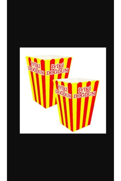 PartAntalya Жълто-червен вентилатор Кутия за пуканки „Честит рожден ден“